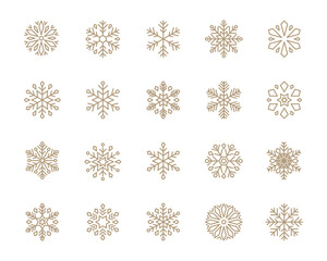 set of snowflake thin line icons, christmas, new year, snow