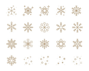 set of snowflake thin line icons, christmas, new year, snow
