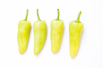 Green fresh chilli on white background, Spicy symbol in Thai food
