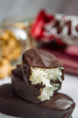 Coconut and peanut coated chocolate