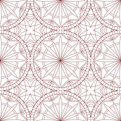 Mandala flower seamless pattern vector. A symmetrical round red line ornament.