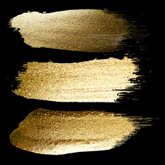Hand drawing gold brush stroke. Abstract gold paint brush stroke design element.