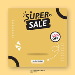 Obraz premium Editable Super Sale Social Media banner Template. Best for Promotional web banner for social media. Elegant sale and discount promo