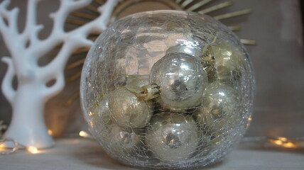 Crystal vase with gold balls, interior decoration
