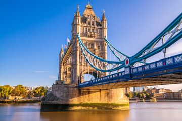 Tower Bridge famous landmark of London viewed in the morning. England 