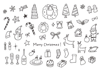 クリスマスにまつわる手描きイラストセット