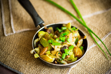 stewed zucchini with eggplant, mushrooms, onions and other vegetables