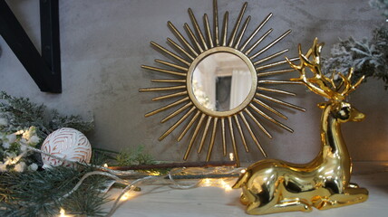 Gold mirror, gold deer, design item for home