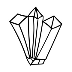 Diamonds and crystals graphic line drawing. Healing single crystal isolated on white background. Black and white mystical crystal. Hand drawn vector illustration in the doodle style