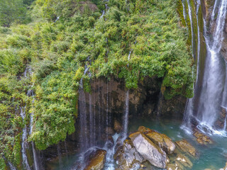waterfall flowing in nature, cascade, cascade between rocks. Hakkari in Turkey
