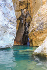 waterfall flowing in nature, cascade, cascade between rocks. Hakkari in Turkey
