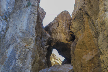 waterfall flowing in nature, cascade, cascade between rocks. Hakkari in Turkey
