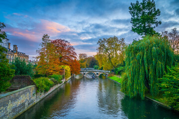 Beautiful sunset view of Cam river in Cambridge. UK
