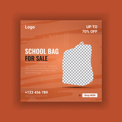 School Bag Sale Social Media Post Banner Design Template, Square Web banner Design, Discount post design