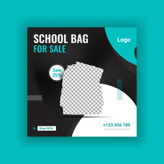 School Bag Sale Social Media Post Banner Design Template, Square Web banner Design, Discount post design