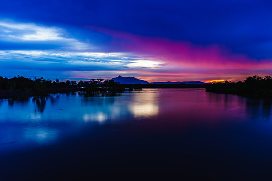Sunset's bluehour front a rivers and a mountains taken at Jalan Pasir Pandak, Kuching