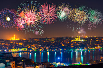 Obraz premium Skyline panorama of Istanbul architecture at night. Turkey