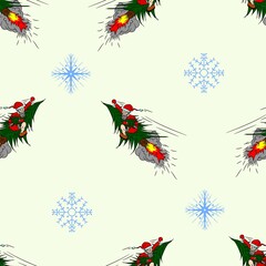 Obraz premium Vector illustration. Seamless santa pattern and snowflakes on a white background. Design element for poster, banner, clothes.