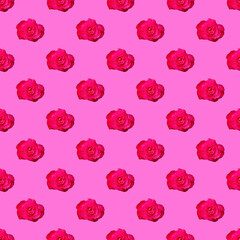 Beautiful seamless pattern with pink fresh roses on pink background. Flowers abstract seamless pattern.