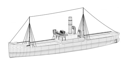 3d illustration. Old steamboat mesh