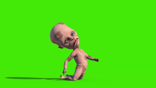 Monster Forgotten Baby Green Screen Die Side 3D Rendering Animation 4K