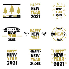 Set, collection Happy New Year 2021, simple lettering typographies, gifts or invitational card, invitation, decorated can be used on websites, invitational cards, visit cards, promotions EPS Vector