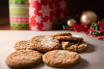 Holiday Gingersnap Cookies Up Close With Decor in Background