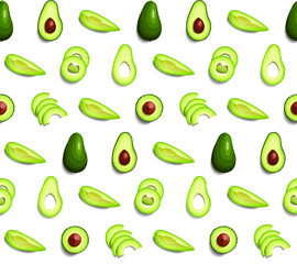 Avocado seamless pattern whole and sliced