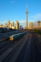 Toronto commuter train leaving the city after work