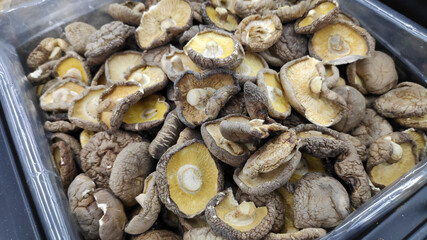 Dried Shiitake mushroom display on market