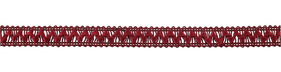 Red creative satin ribbon with zigzag pattern isolated on white