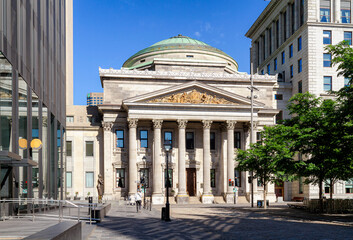 Bank of Montreal Museum in Popular Place d'Armes, in front of Notre dame Cathedral, Montreal,...