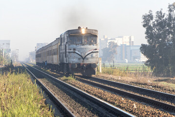 Fototapeta na wymiar ancient train on railway 