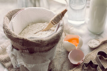 flour and broken egg