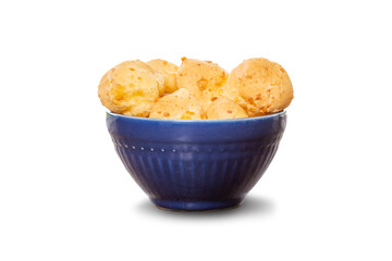 Blue, with cheese bread, Brazilian food. With white background for clipping.
