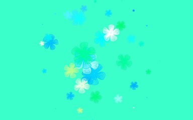 Light Blue, Green vector doodle background with flowers.