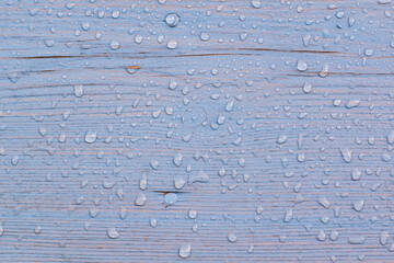 Colored wood fencing background with rain water droplets, wet, horizontal.