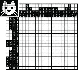 Fototapeta premium Japanese crossword. Black and white. Paint by number puzzle. Education game for children. White cat