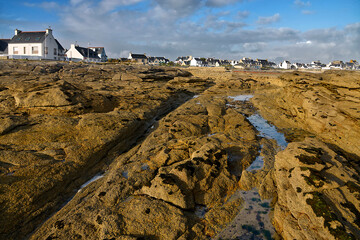 Rocky coast of Guilvinec or Le Guilvinec, a commune in the Finist&egrave;re department of Brittany in north-western France