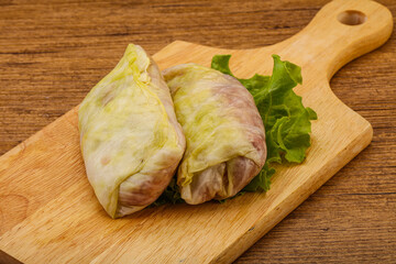 Homemade raw stuffed cabbage with meat
