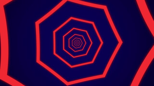 Simple light tunnel with heptagonal elements on a dark blue background. Simple loopable motion graphic animation