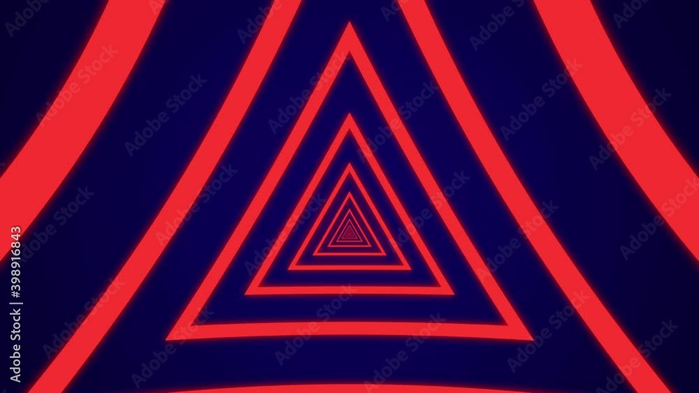 Poster simple light tunnel with triangular elements on a dark blue background. simple loopable motion graph