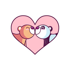 cute bear and panda kissing in love