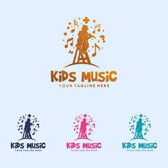 Colorful kids playing music logo design