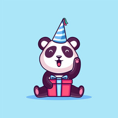 cute panda with birthday hat and presents