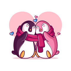 cute romantic valentine's day penguins couple in love