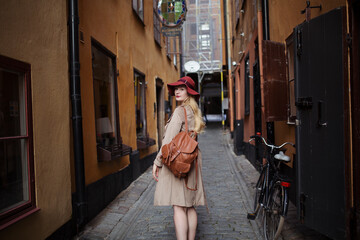 woman walking in the street of stockholm