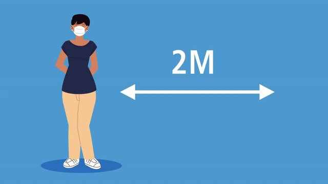 woman wearing medical mask character with social distance