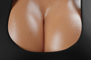 Busty woman with in cleavage cutout top