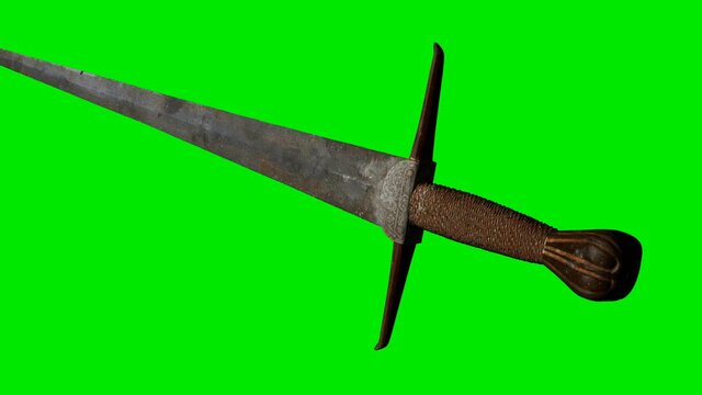 old sword on green chromakey background